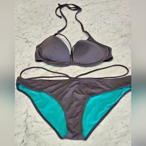 Adore Me Charcoal and Aqua Bikini Set